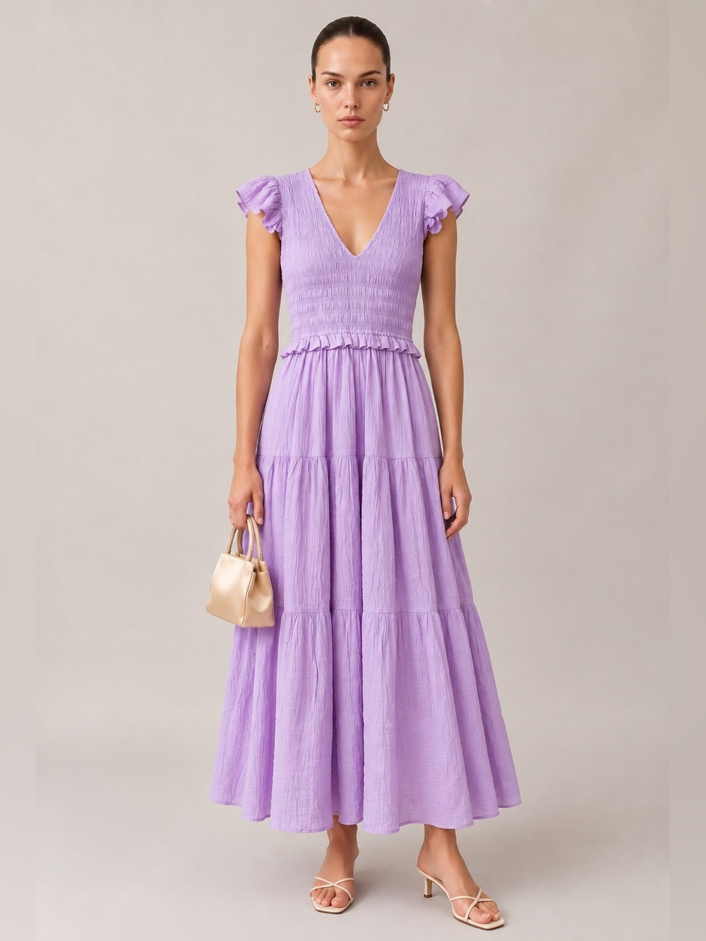 NWT o.p.t Phoebe Light Purple Smocked Cotton Tiered Maxi Dress Small